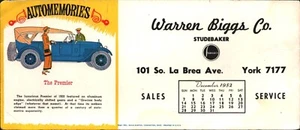 1952 STUDEBAKER AUTOMOBILE Werbung Löschkarte #2 WARREN BIGGS Los Angeles - Bild 1 von 1