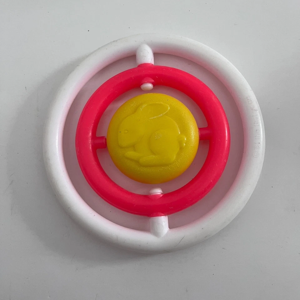 VTG The First Years Spinning Teether Baby Toy Bunny Rabbit Pink White 1981 - Image 1 of 4