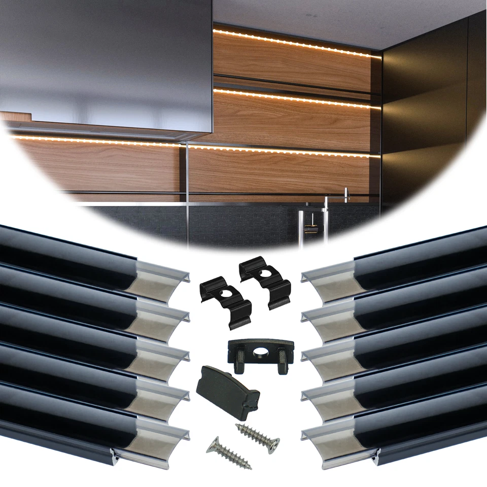 Muzata 10Pack 6.6FT/2M Black LED Channel System with Smoky Black Cover Lens U1SW - Image 1 of 1