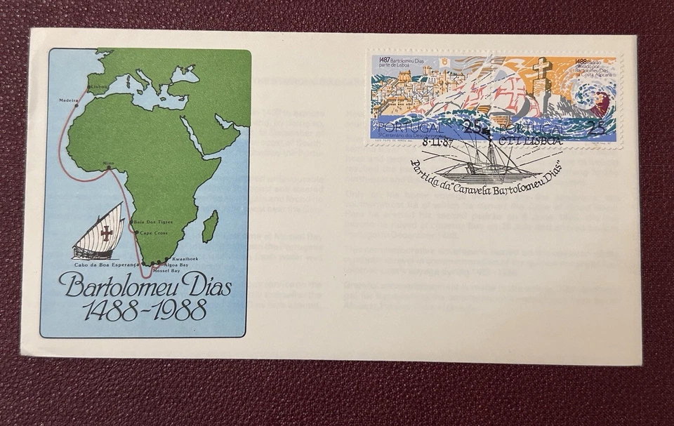 PORTUGAL 1987 FDC DEPARTURE OF THE CARAVELA BARTOLOMEU DIAS ⭐ - Image 1 of 2