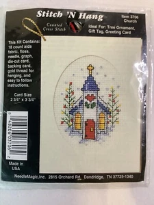 Counted Cross Stitch Kit CHURCH Janlynn 2.75" Tree Ornament Gift Tag - Picture 1 of 2