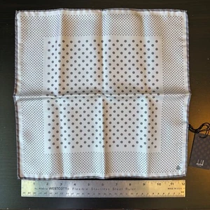 NWT! Dunhill Silk Pocket Square Light Grey with Dark Grey Polka Dot 12" - Picture 1 of 3