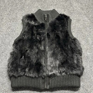 Pologeorgis Vest Womens Medium Black Dyed Real Rabbit Fur Full Zip Soft Winter - Picture 1 of 9