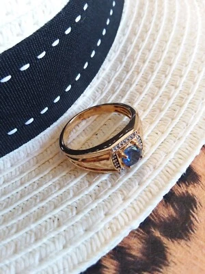 Anillo de plata esterlina para hombre Vermeil YG sobre cianita esterlina talla 13, 1,35c Foto 1 de 4