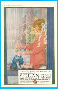 Tende in pizzo Scranton 1918 bambina con bambola stampa antica pubblicità camera da letto casa - Foto 1 di 4