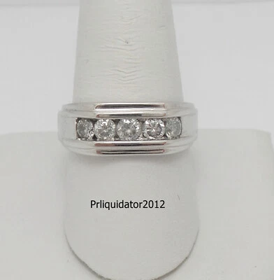 ANILLO DE BODA DE DIAMANTES REDONDOS NATURALES DE 1 QUILATE DE ORO BLANCO DE 10 K PARA HOMBRE Foto 1 de 4