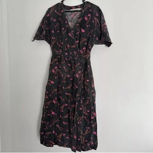 Gorman | Jamilla Okubo Midi Wrap Linen Black Pattern Dress - Size 8 - Picture 1 of 5