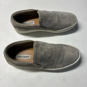 Steve Madden Gills Sz 9.5 leather upper slip-on sneaker flat gray Vans Style - Picture 1 of 15