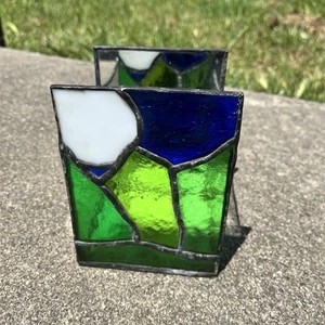 Vintage Hand Crafted Beautiful Stained Glass Sconce / Votive / Tea Candle Holder - Picture 1 of 10
