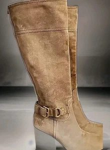 Stivali alti al ginocchio The Original Car donna 38,5 marrone chiaro marrone scamosciato nuovi etichette - Foto 1 di 15
