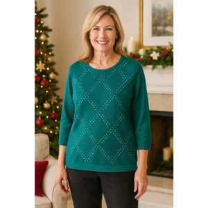 Alfred Dunner Pullover Strick Damen XL silber/schwarz verziert festlich Oberteil #W - Bild 1 von 6