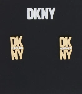 DKNY Gold Tone Stacked Logo Studs Earrings- Brand New - Picture 1 of 5