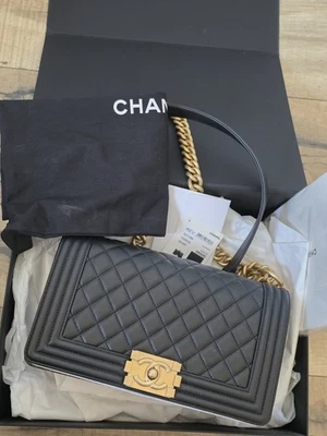 Authentic Chanel Medium Old Boy Bag Lamb Skin Quilted Black Flap Gold Hardware - Image 1 of 4