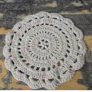 Crochet Drink Coasters Set/7 Round Cream Color - Picture 1 of 2