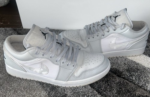 Nike Air Jordan 1 Low bianche mimetiche taglia UK 8 5 usate ottime condizioni blu bambino