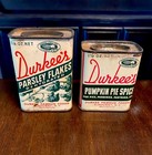 Vintage 1950’s Durkee’s Pumpkin Pie Spice (Full) And Parsley Flakes Litho Tins