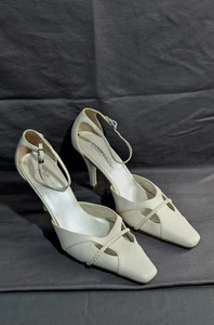 Leather Coup D'etat Ankle White Leather Pumps with Stilleto Heel - Picture 1 of 5