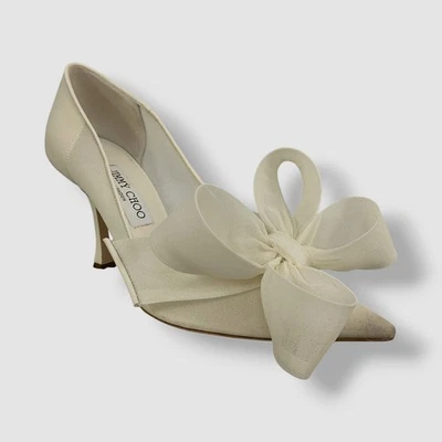 Zapatos de salón Jimmy Choo para mujer marfil Staz 90 malla con lazo talla 39,5 Foto 1 de 4