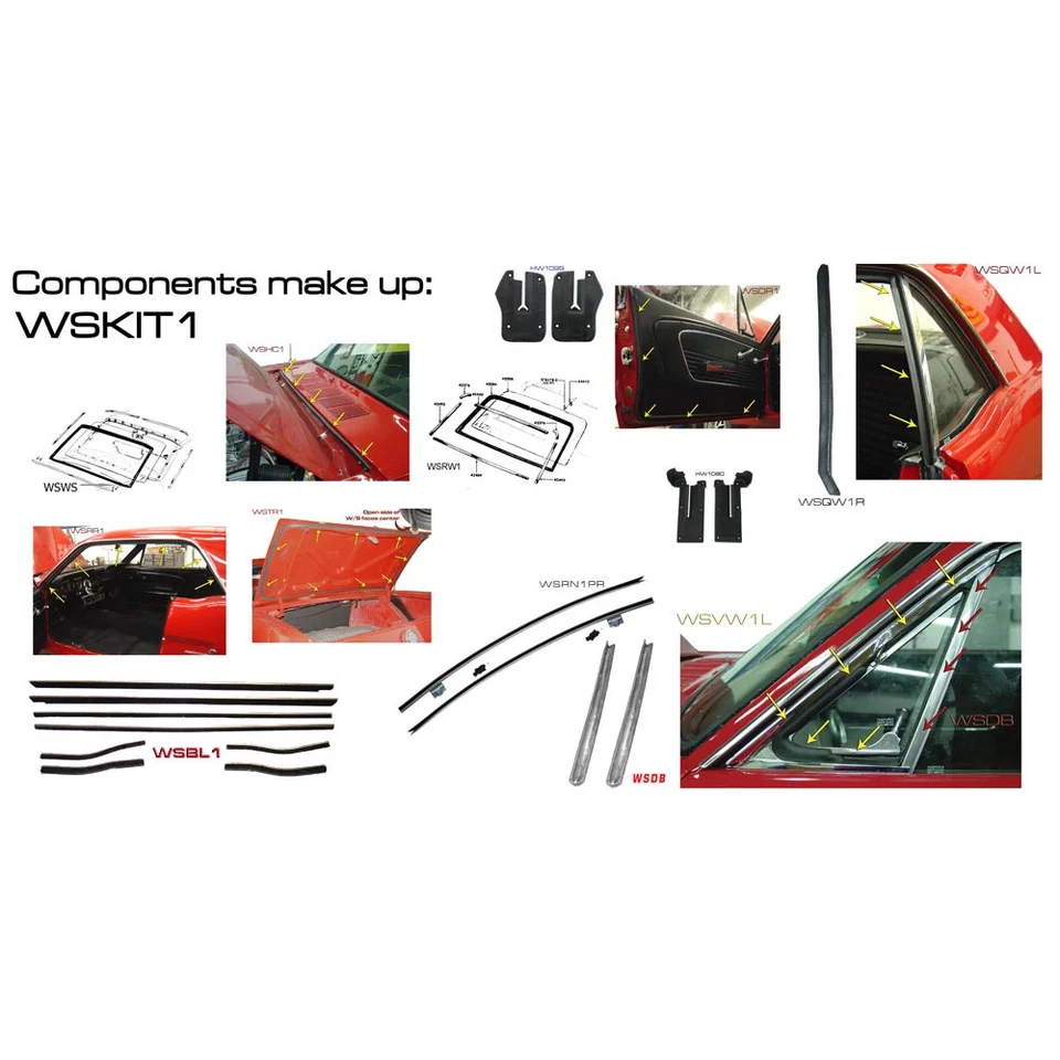 Kit de impermeabilización Ford Mustang 1965-1966 cupé con rollo de espuma de barandilla de techo de 12" Foto 1 de 1