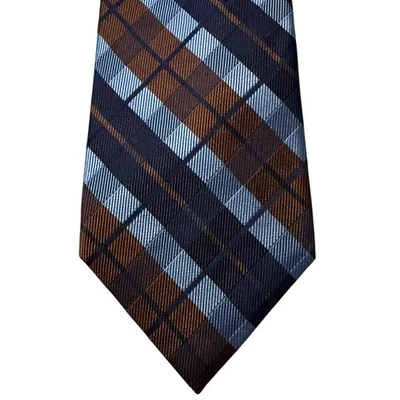 U.S. Polo Assn. Corbata de seda marrón azul patrón a cuadros clásica para hombre 60Lx3,5W Foto 1 de 4