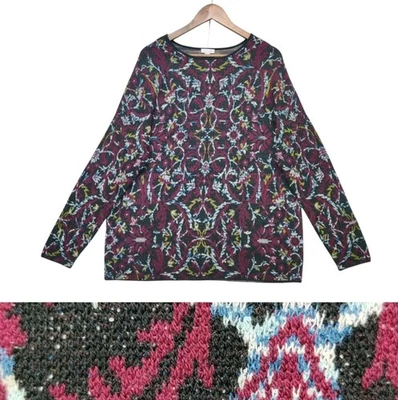 J. Jill Sweater Womens Large Colorful Paisley Flowers Knit Wool Blend Round Neck - Image 1 of 4
