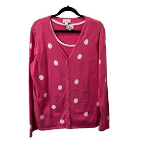 Quacker Factory Tank Button Cardigan Set Pink White Polka Dot Womens Size L - Picture 1 of 12