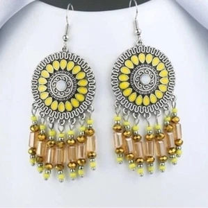 Moda Pendientes Colgantes Borla Cristal Oro Plata Amarillo 3" x 1" Nuevos - Imagen 1 de 8