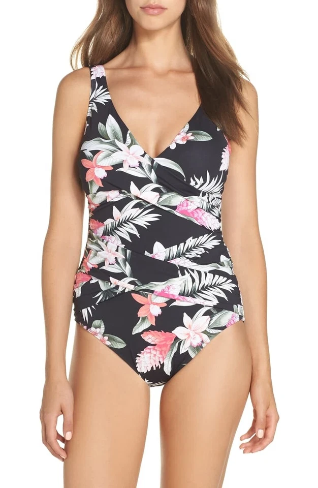 Tommy Bahama Women's 182764 Ginger Flowers One-piece Swimsuit Black Size 4