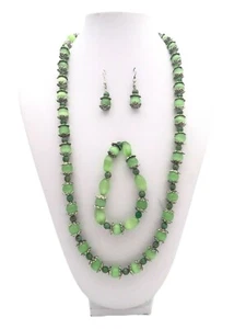 Conjunto de joyas collar pulsera pendientes cuentas mujer verde - Imagen 1 de 7