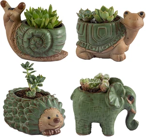 Small Succulent Pots with Drainage, Ceramic Animal Planter, Indoor Plant, Cute C - Picture 1 of 12