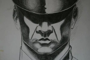 SCHWULE MANN IN UNIFORM, ARMEEGENERAL. A3 ORIGINAL BLEISTIFTKUNST IM STIL DER 70ER JAHRE - Bild 1 von 5
