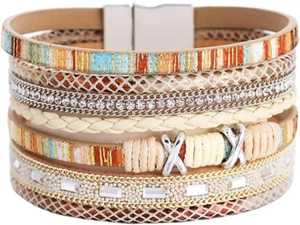 Bracciale donna multistrato in pelle chic - design elegante chiusura - Foto 1 di 12