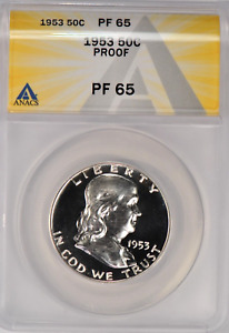 1953 Franklin Half Dollar Proof ANACS PF 65 PR65 Gem Coin 25C