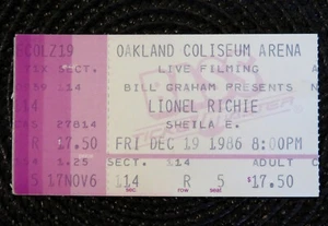 Lionel Richie Ticket Stub Oakland CA 19. Dezember 1986 Live Filming Concert - Bild 1 von 3