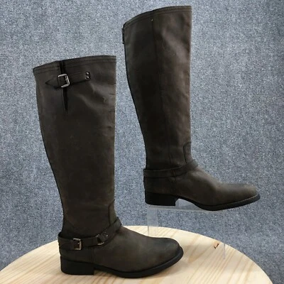Steve Madden Boots Womens 9M Rod Tall Riding Brown Leather Full Back Zip Block - Image 1 of 4