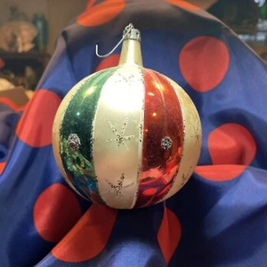 ANTIGUA BOLA ADORNO NAVIDAD CRISTAL MERCURIO 4 1/2" DIÁMETRO PINTADA A MANO - Imagen 1 de 9