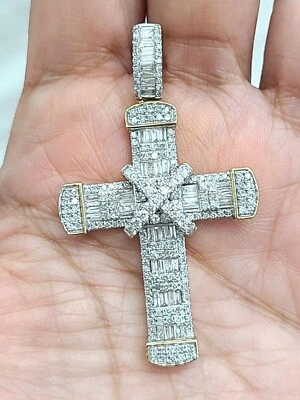 СДЕЛКА! 2.50CT БАГЕТ С КРУГЛЫМИ БРИЛЛИАНТАМИ КРЕСТ ПОДВЕСКА В 10K ЗОЛОТО 2» - Изображение 1 из 4