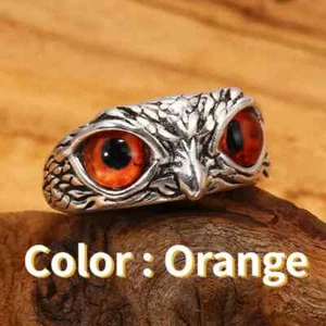 Adjustable Owl Ring Orange Eyes - Picture 1 of 4