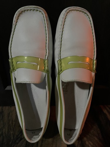 TOD’S TODS Scarpa da guida donna Gommino in pelle bianca verde punta quadrata taglia 8 1 2