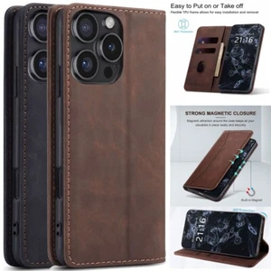 For iPhone 16/16e/16+/Pro/Pro Max Leather Wallet Card Slot Phone Flip Case Cover - Picture 1 of 28