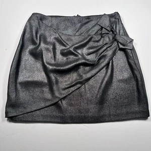 Lenon Women’s Size S Charcoal Metallic Mini Skirt Faux Wrap Front Zipper Closure - Picture 1 of 10