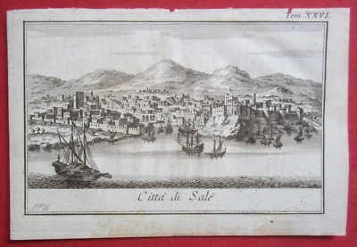 Orig. Kupferstich Tunis Tunesien Hafen Port Küste Schiffe Nordafrika um 1776 - Bild 1 von 4