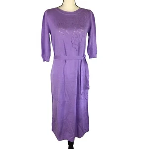Vintage Outlander Acrylic Knit Dress Size L Bateau Neck Belted Purple 38"  Bust - Picture 1 of 17