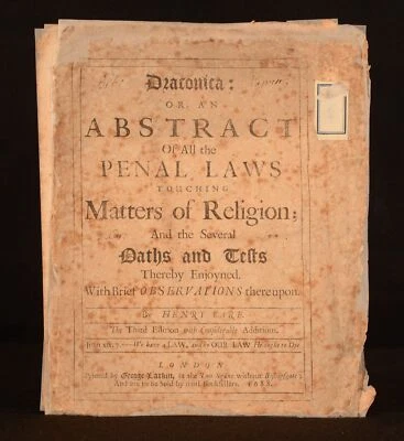 1688 Draconica Abstract of the Penal Laws Glorious Revolution Henry Care Scarce - Image 1 of 4