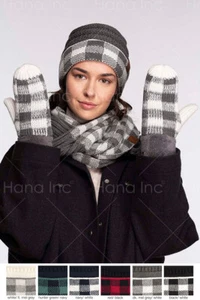 C.C Women's Winter Buffalo Check Plaid Lined Cable Chucky Knit Mitten Gloves - Picture 1 of 5
