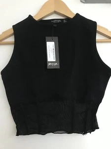 Nasty Gal 4 Black Corset The Tone Mesh Crop Top BNWT - Picture 1 of 3