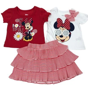 Disney Minnie Mouse 3 piece Girls Skirt set with 2 Tops NWT - Picture 1 of 1