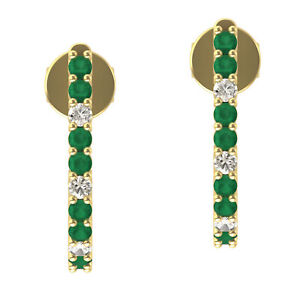 Natural Emerald J Shape Stud Earrings 10K Yellow Gold Diamond Christmas Jewelry