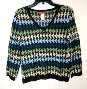 Anne Klein Argyle Pullover Damen Medium V-Ausschnitt tailliert Viskose-Mischung adrett - Bild 1 von 7