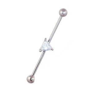 Industrial w/Clear Triangle Gem 14 Gauge 1-1/2" 5mm Balls Steel Barbell - Picture 1 of 3